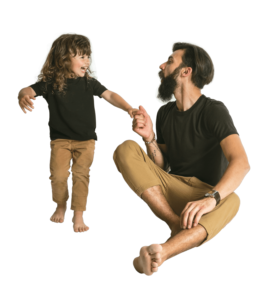 Father and child with matching outfits having fun Father and child being happy after Grey Matters Services